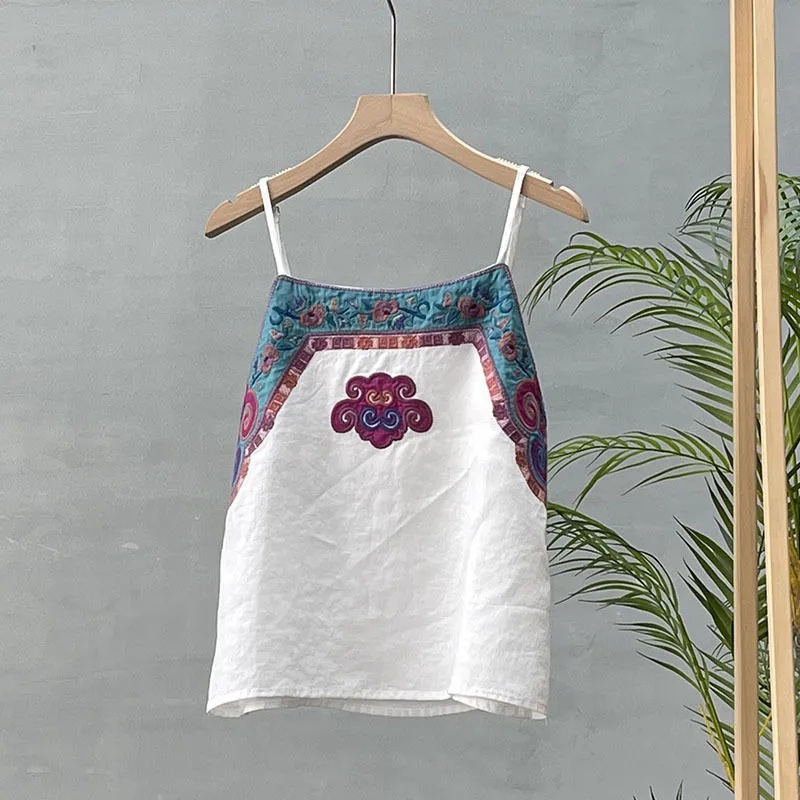 Áo Hai Dây Cotton Lanh Thêu Họa Tiết Dân Tộc Phong Cách Trung Hoa Cổ Điển Thời Trang Mùa Hè Hàng Mới Dành Cho Bạn Nữ
