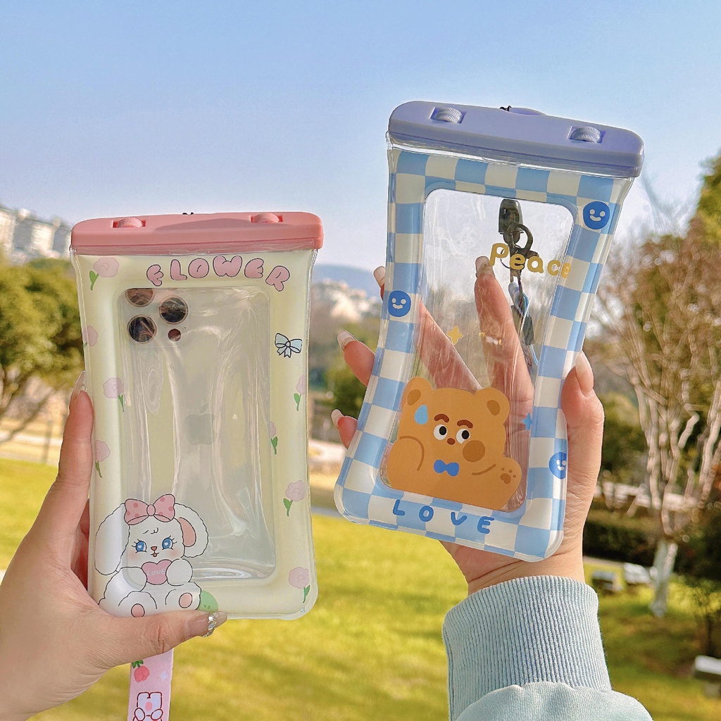 Túi Đựng Điện Thoại Bằng Nhựa Trong Suốt Chống Nước Chống Sốc Họa Tiết Hoạt Hình Dễ Thương