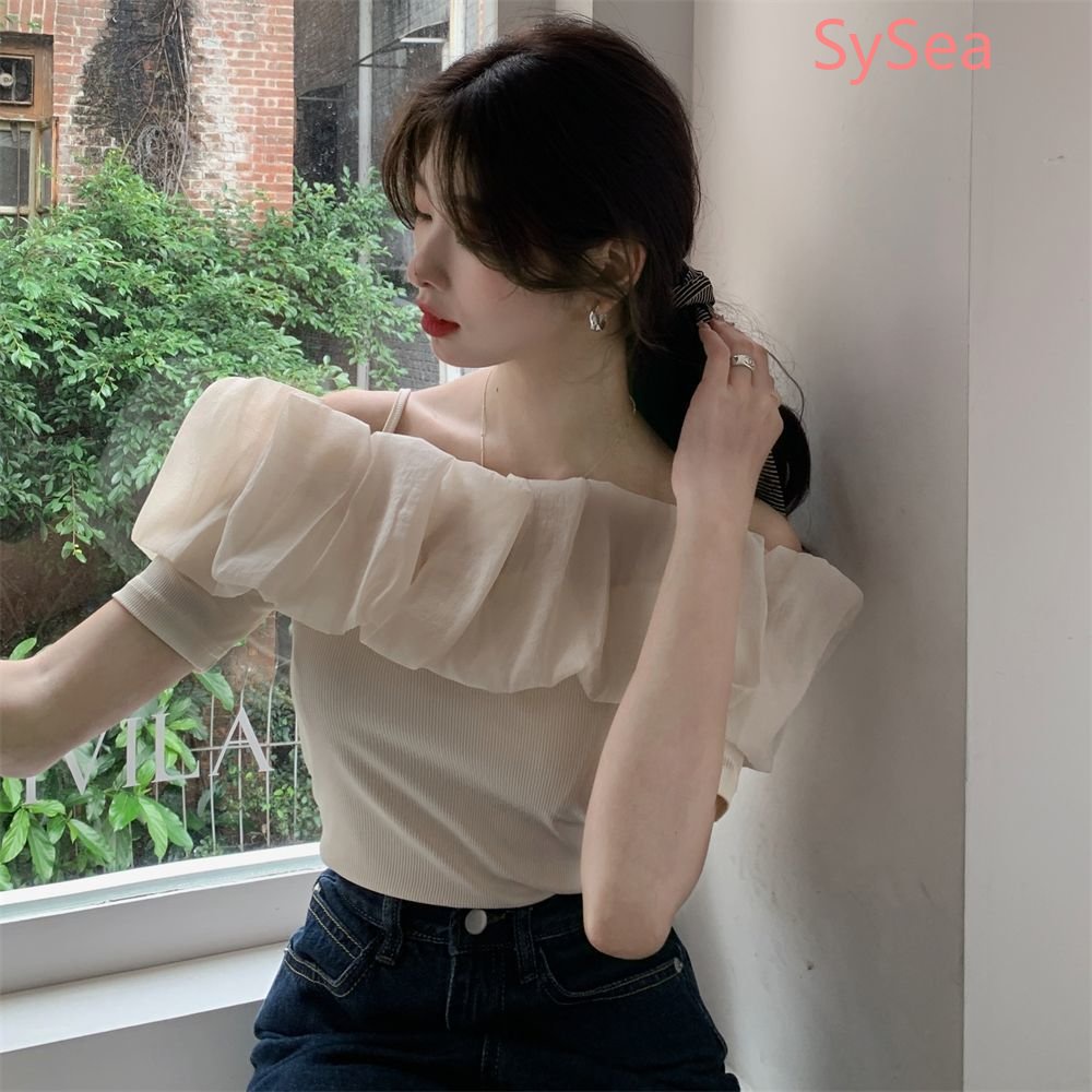 Áo Voan Trễ Vai Phối Bèo Nhún Nữ Tính Hợp Thời Trang Hè