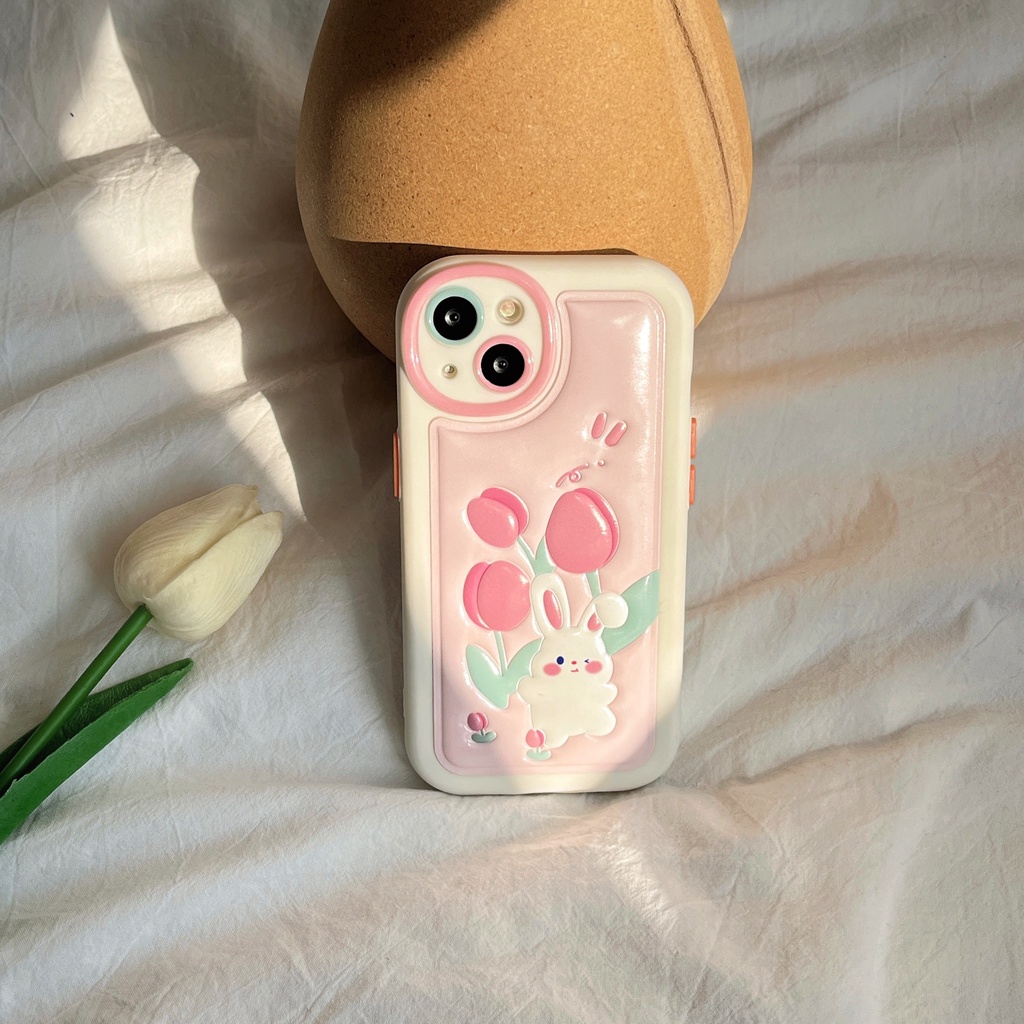 Ốp Điện Thoại TPU PC Silicon Mềm Chống Rơi Hình Hoa Tulip / Thỏ Dễ Thương Cho iPhone 14 13 12 11 Pro Max