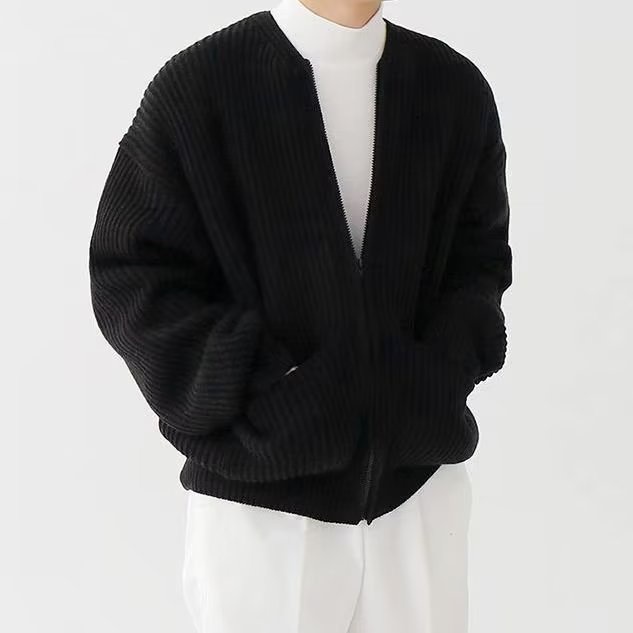 Áo khoác len cardigan cổ tròn dáng rộng màu trơn thời trang thường ngày cho nam