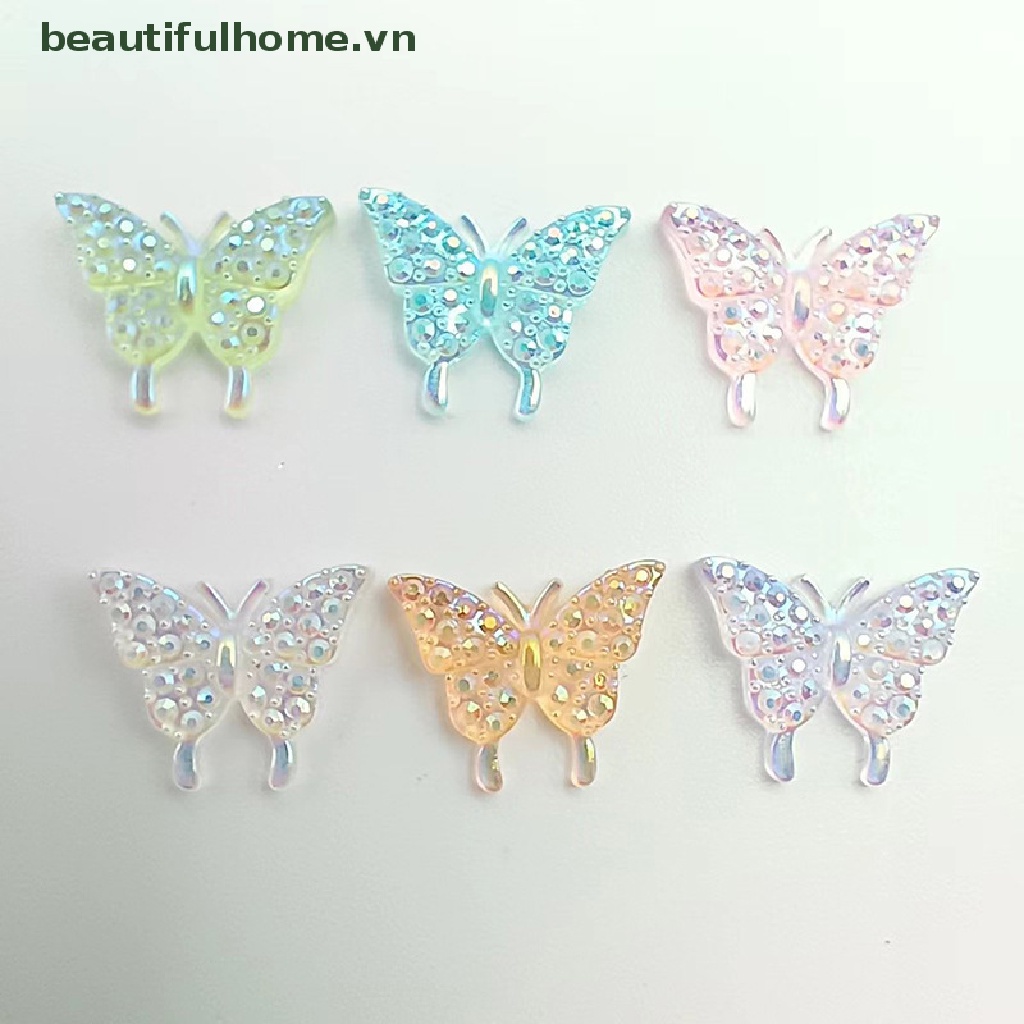 Set 50 Phụ Kiện Trang Trí Móng Tay Hình Bướm 3D Nhiều Màu Sắc Bằng Nhựa Resin