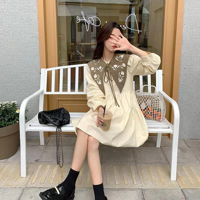 IELGY   Đầm Ngắn Phối Màu Nổi Bật Thời Trang Nhật Bản Dành Cho Nữ