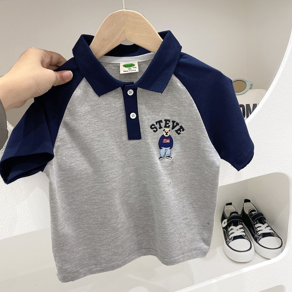 Áo Thun POLO Tay Ngắn Bằng Vải Cotton Mỏng Thoáng Khí Thêu Họa Tiết Hoạt Hình Dễ Thương Thời Trang Mùa Hè Cho Bé Trai Ttc