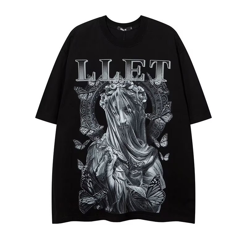 Áo Thun Tay Ngắn Cổ Tròn In Hình Thời Trang Mùa Hè Phong Cách Harajuku Cho Nam