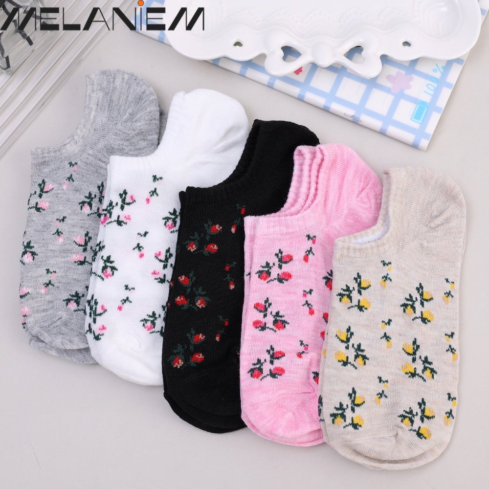 1 Đôi Vớ Cotton Cổ Thuyền Thấm Hút Mồ Hôi In Họa Tiết Hoa Lá Chất Lượng Cao Thoải Mái Thời Trang Xuân Hè Cho Nữ