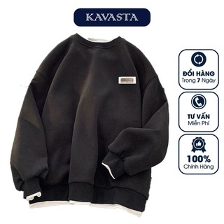 Áo sweater nam form rộng, áo nỉ nam kavasta phối layer unisex thời trang trẻ trung m10