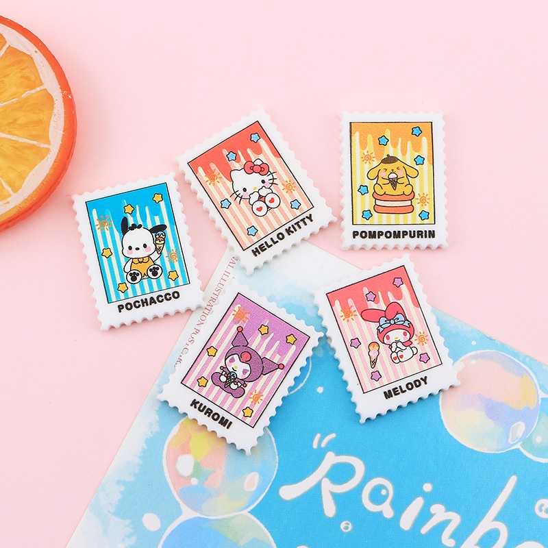 Charm trang trí hình tem nhân vật hoạt hình Sanrio, Cô gái dễ thương | charm deco điện thoại, kẹp tóc DIY