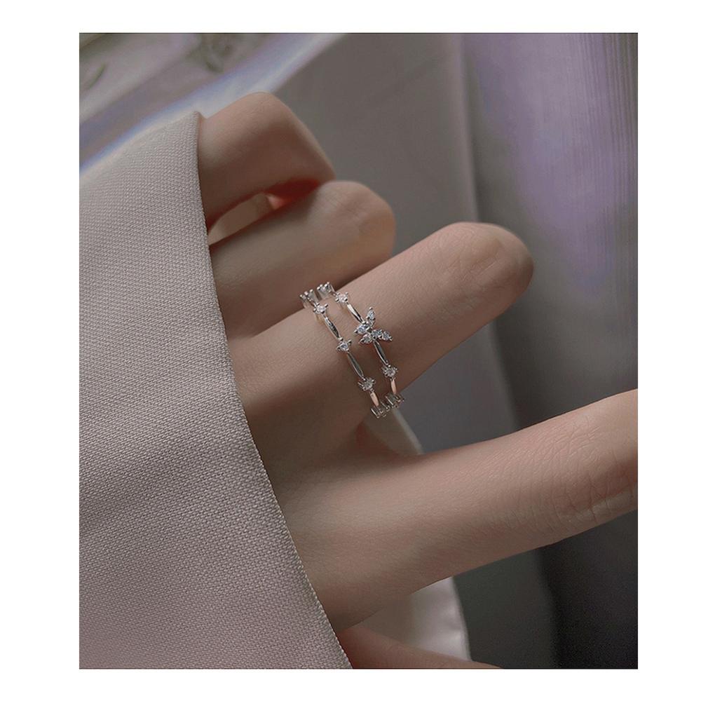 Nhẫn Hở Mạ Bạc N9V9 Đính Đá Zircon Đơn Giản Sang Trọng