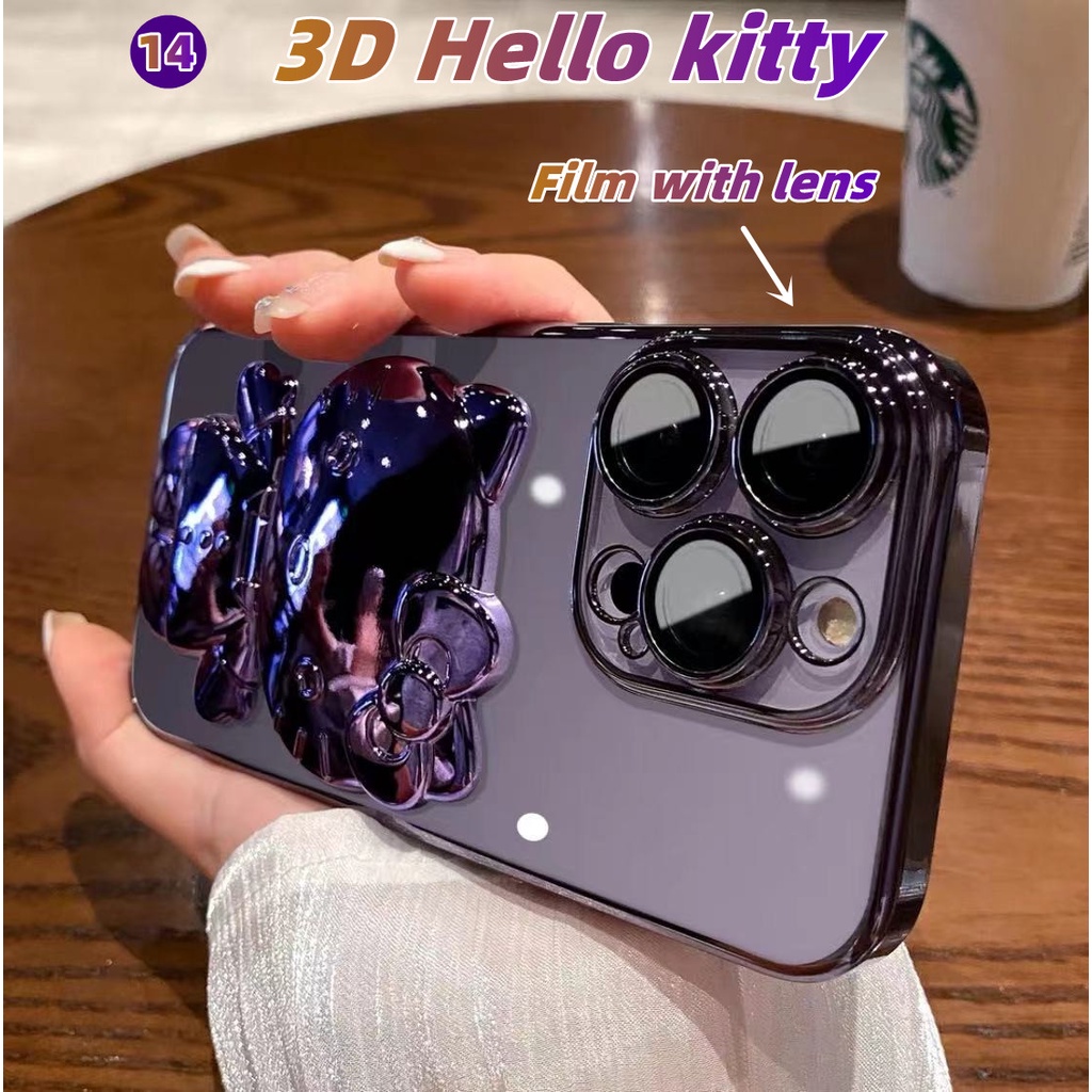 Ốp Điện Thoại Dẻo Trong Suốt Mạ Viền 3D Hình Hello Kitty Sang Trọng Chống Sốc Cho iPhone 14 13 12 Pro Max 14 Plus