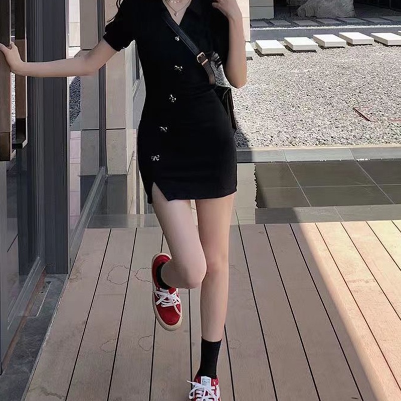 IELGY   Đầm Tay Ngắn Dáng Ôm Thời Trang Quyến Rũ Cho Nữ