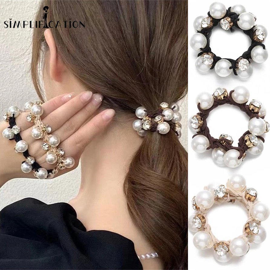 Dây Cột Tóc Đính Hạt Ngọc Trai / Kim Cương Giả Lấp Lánh Phong Cách Hàn Quốc Cổ Điển Thời Trang Cho Nữ