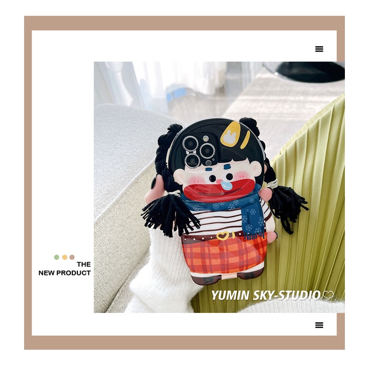 Ốp Điện Thoại Silicon Dẻo Họa Tiết Cô Gái Bện DIY Dễ Thương Cho Iphone 14promax 13 13promax 12 14pro 11