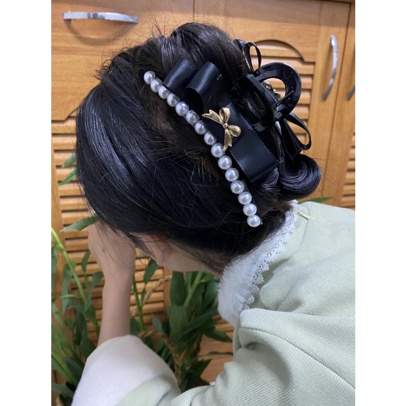 Kẹp Tóc Nơ Lớn Đính Ngọc Trai Phong Cách Pháp Cổ Điển Kiểu Mới 2023
