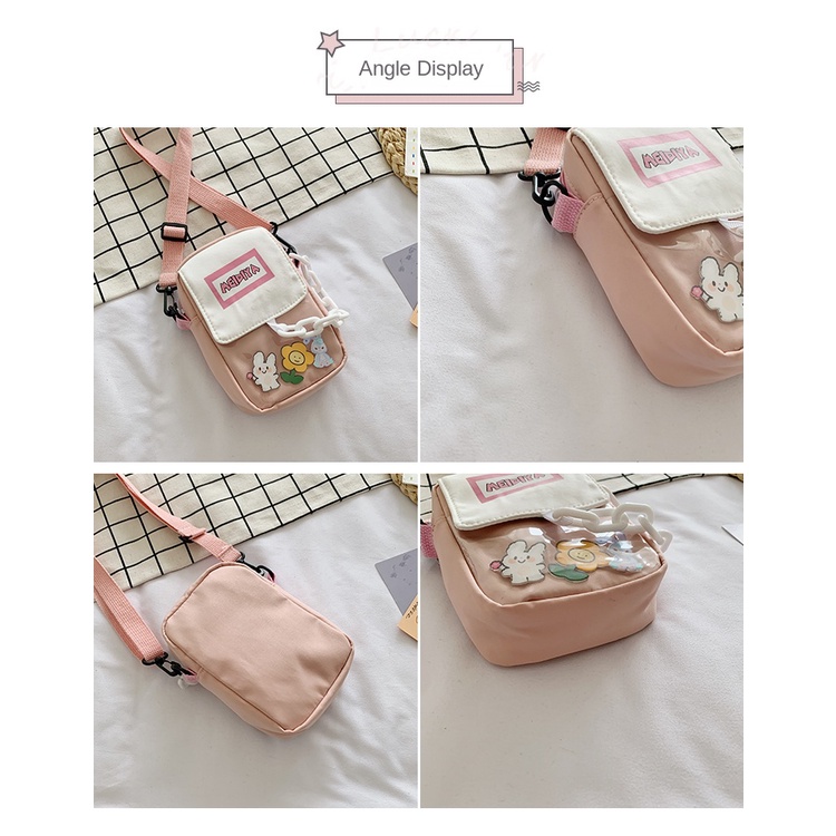 Túi Đeo Chéo Bằng Vải nylon Hình Vuông Nhỏ Nhắn Dễ Thương