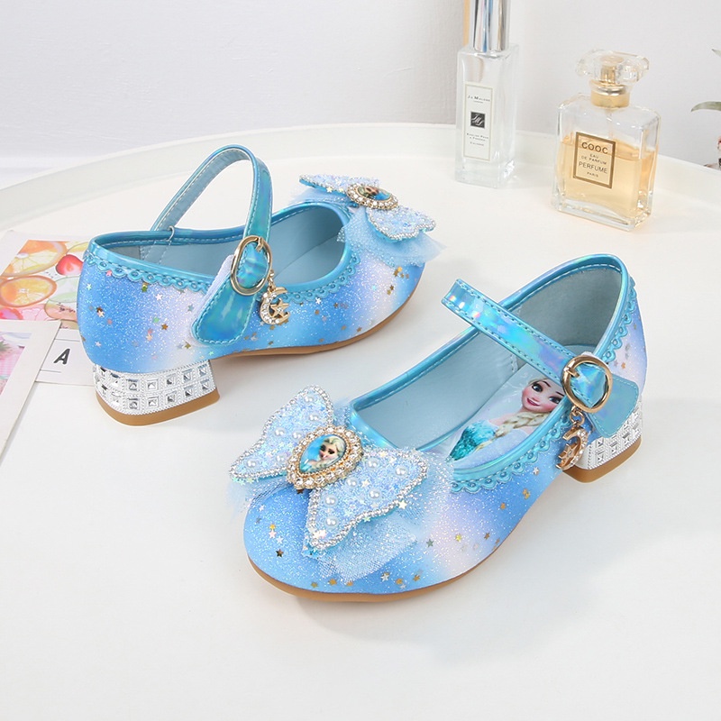 Giày Cao Gót Công Chúa Elsa Đính Đá Và Nơ Hoạt Hình Cho Bé Gái Size 23-36