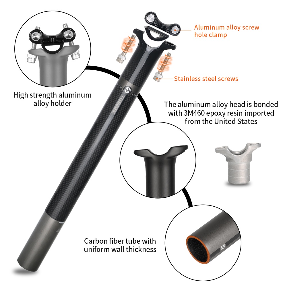 Cốt Yên Xe Đạp Bằng Carbon 0mm 27.2 / 30.8 / 31.6mm Chuyên Dụng