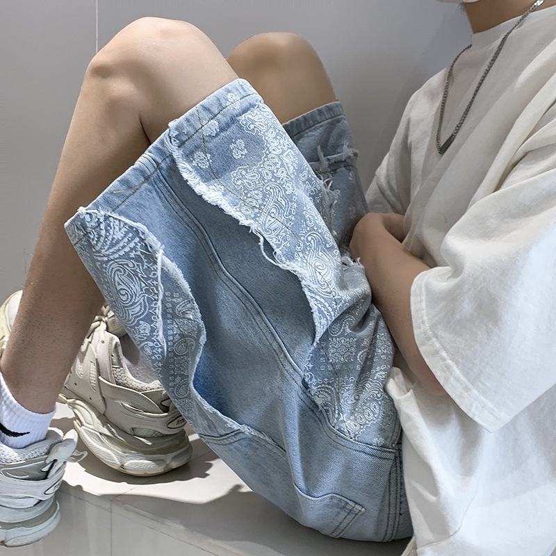 Quần short denim AOKANG ống rộng phong cách Mỹ thời trang năng động dành cho nam