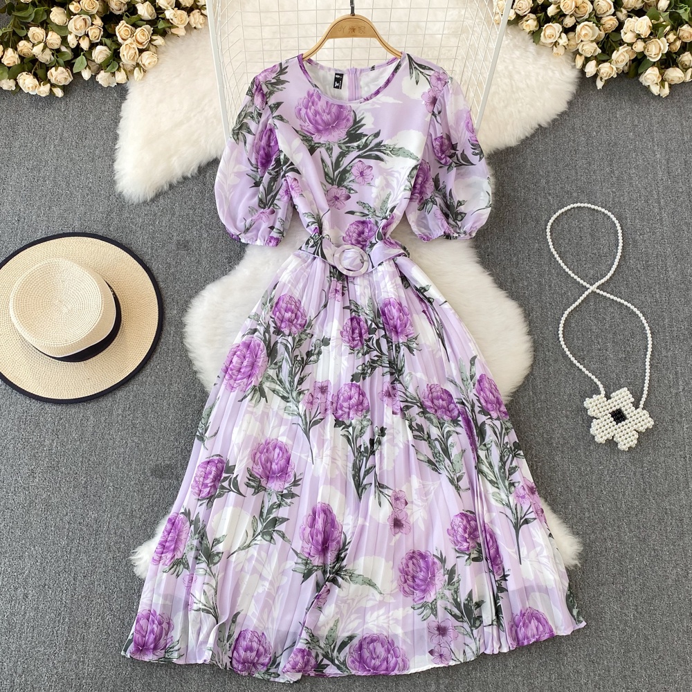 Đầm tay ngắn 9 màu hoa nhí kèm thắt lưng xếp ly có lót trong