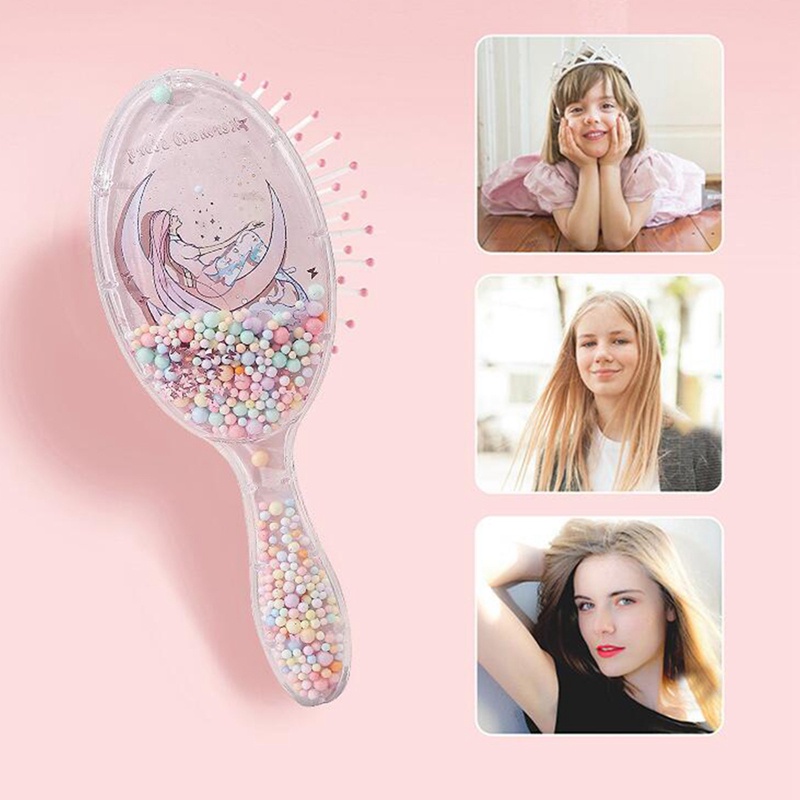 Lược Chải Tóc Hình Oval Cán Dài Màu Cầu Vồng Dễ Thương