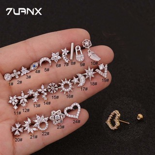7aunX 1 Khuyên Tai Helix Lobe 16Gauge Bằng Thép Không Gỉ Hình Hoa Mắt Trăng Đính Đá Zircon