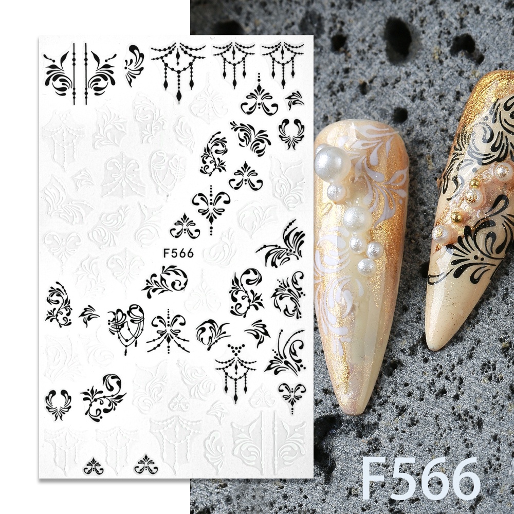 1 Tờ Nhãn Dán Trang Trí Móng Tay Họa Tiết Hoa Lá Và Chữ Tiếng Anh Màu Trắng Đen