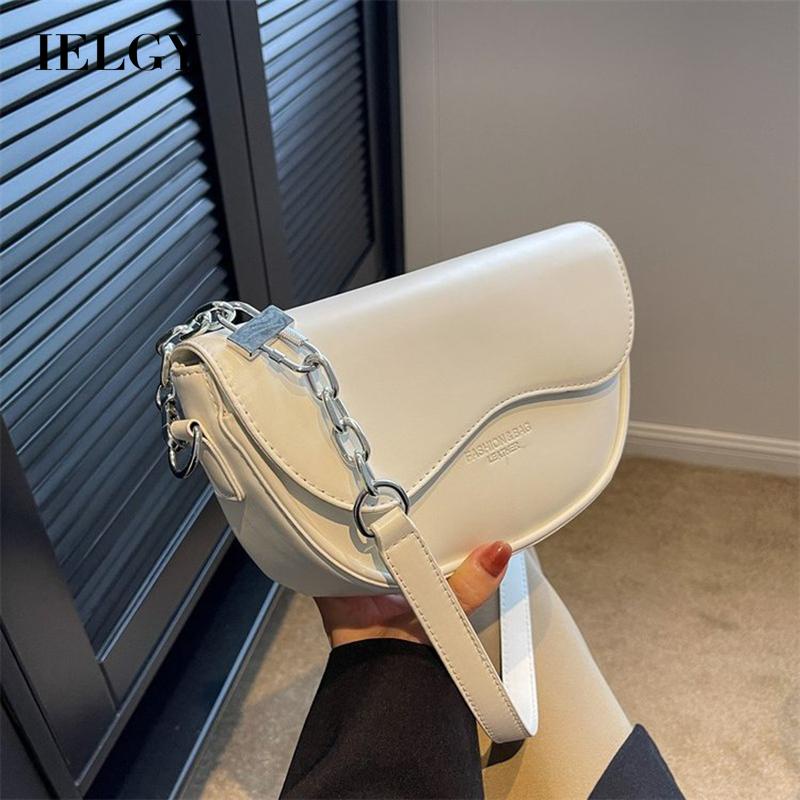 Ielgy Túi Xách Yên Ngựa Màu Trơn Kết Cấu Đơn Giản Kiểu Pháp niche Cho Nữ