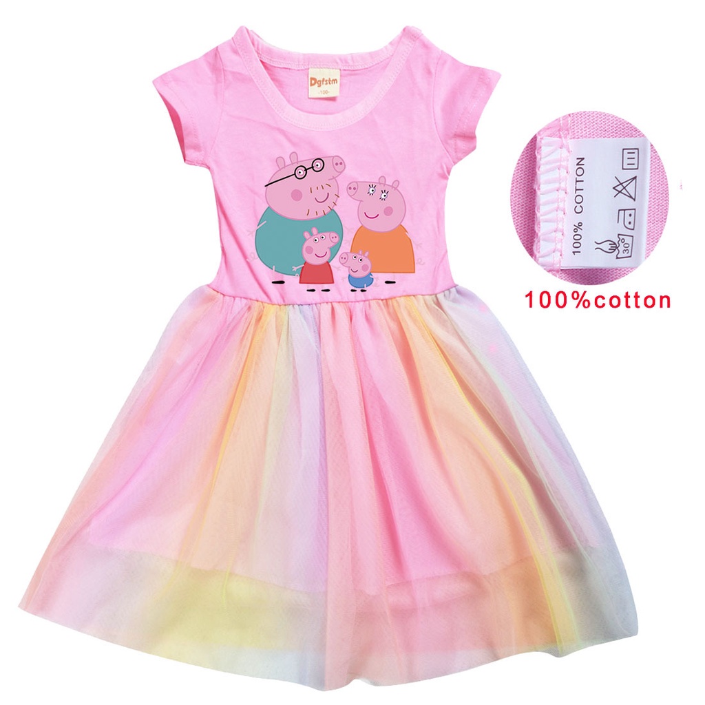 Set Đầm Xòe + Túi Cotton Tay Ngắn Họa Tiết Hoạt Hình Peppa Cho Bé Gái