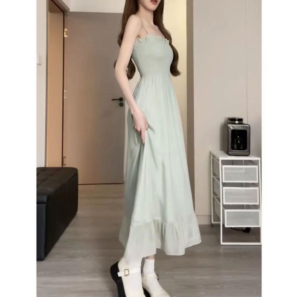 Đầm Dài Xếp Ly Ôm Eo Màu Xanh Bạc Hà Phong Cách Trung Hoa Ngọt Ngào Mùa Xuân Mới Cho Nữ