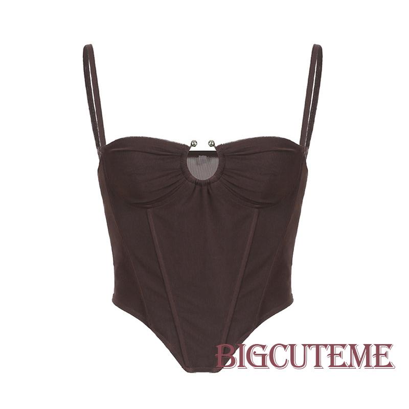 Áo Ống Sát Nách Màu Nâu Khoét Lỗ Thời Trang Quyến Rũ Cho Nữ