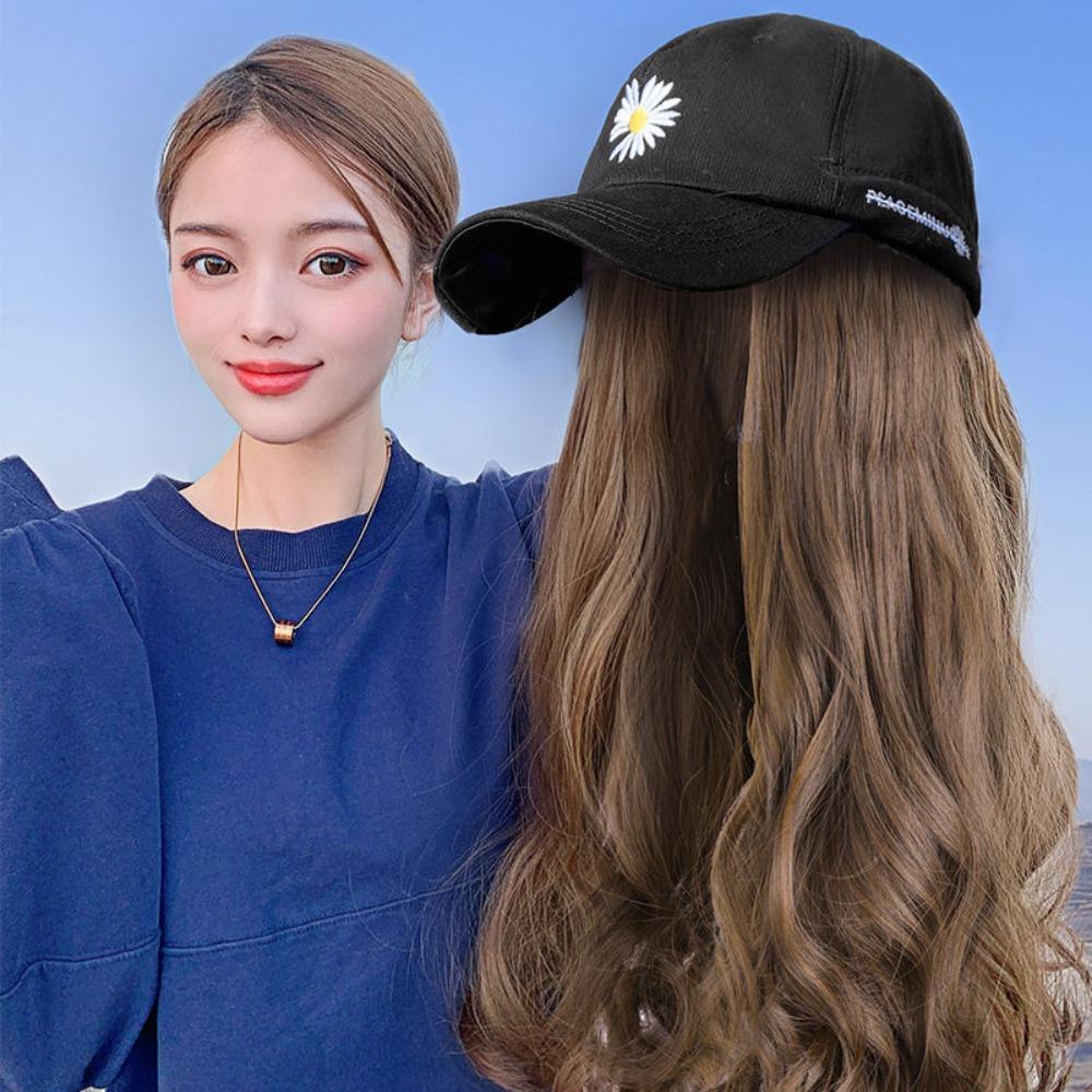 Mũ Lưỡi Trai Kèm Tóc Giả Xoăn Mềm Chất Lượng Cao Màu Đen / Be