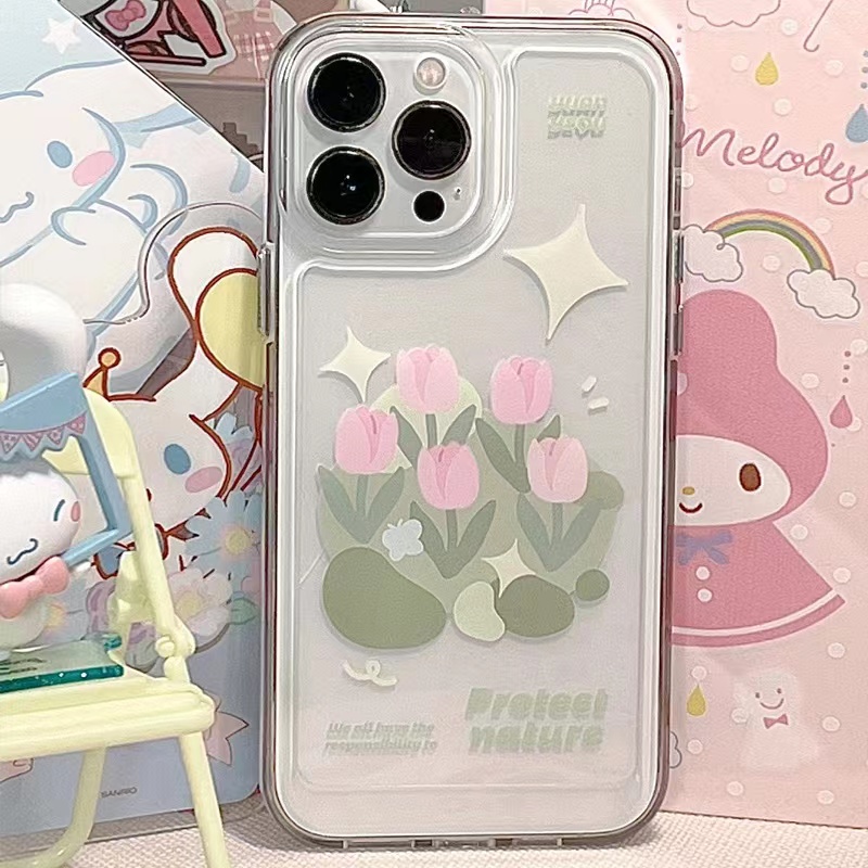 Ốp Điện Thoại TPU Mềm Trong Suốt Chống Sốc In Hình Hoa Tulip Cho IPhone 14 13 Pro Max 12 11 Pro XS Max X XR 7 8 6 6S Plus