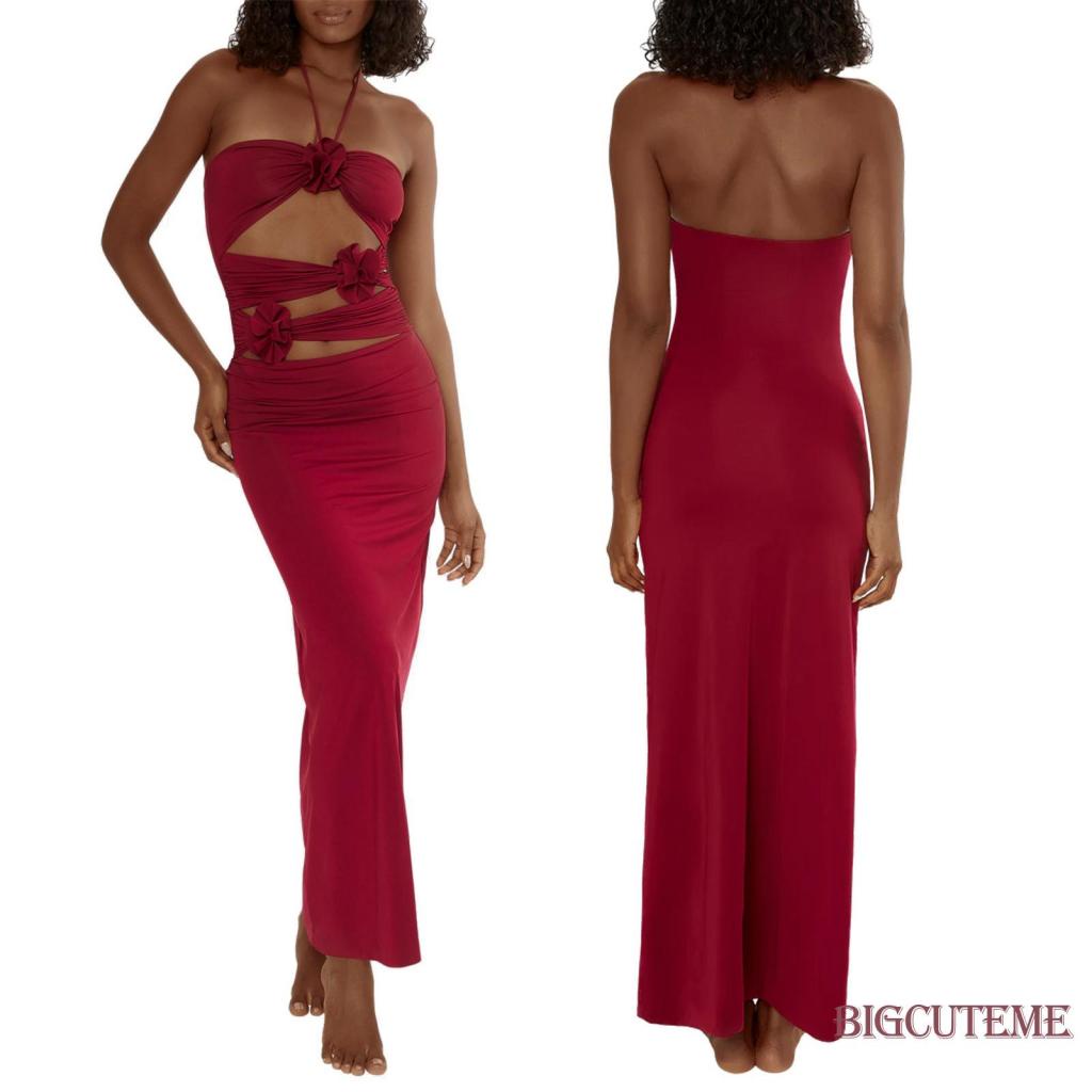 [] Đầm Dài Không Tay Dáng Ôm Hở Lưng Màu Đen Thời Trang Mùa Hè Cho Nữ