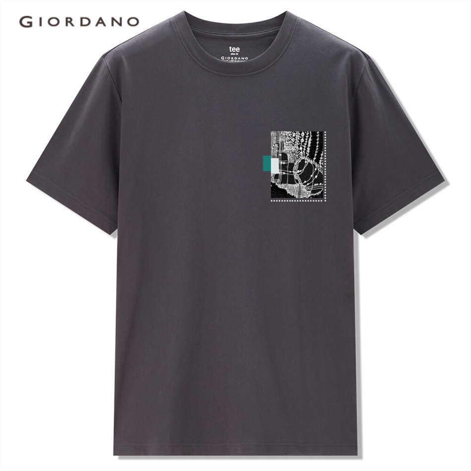 Áo thun GIORDANO 91092296 tay ngắn cổ tròn cotton in hình cho nam