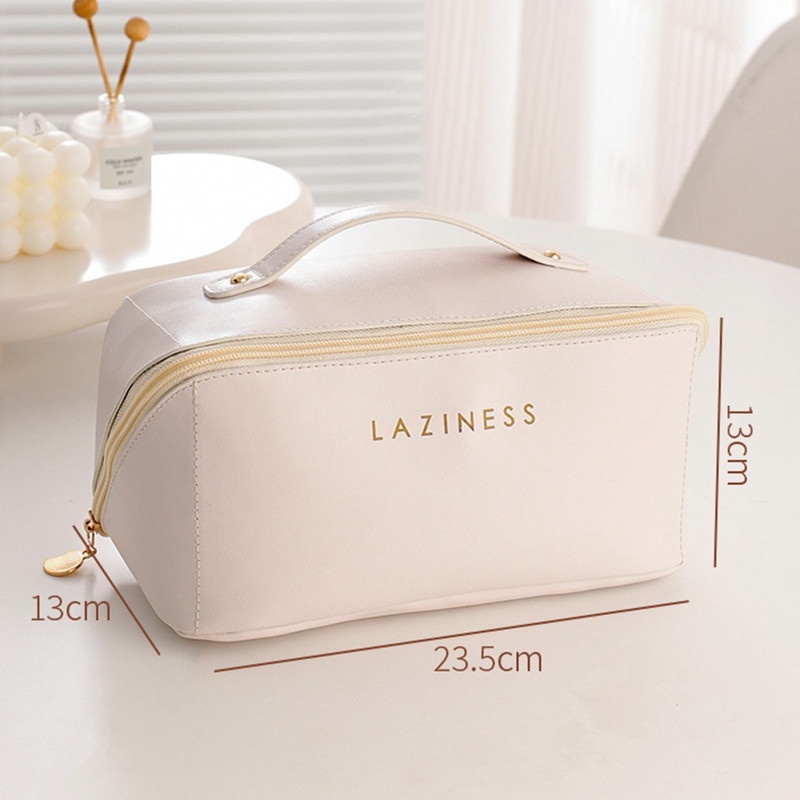 Túi Đựng Mỹ Phẩm Da Pu Màu Nâu Cỡ Lớn Thời Trang Tiện Dụng Mang Theo Du Lịch Cho Nữ