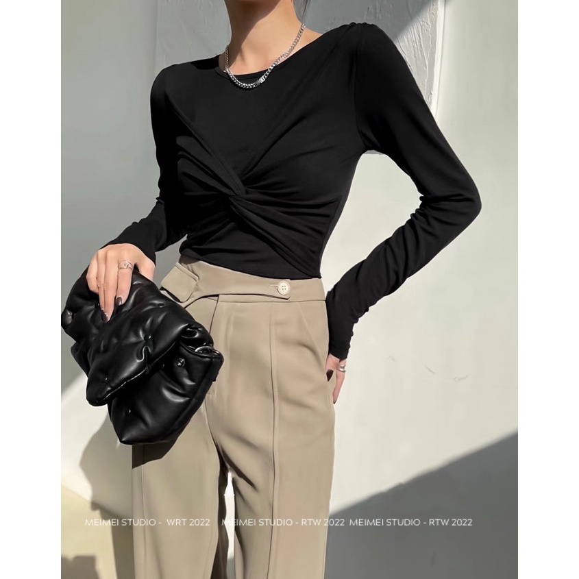 Áo thun Rosie dài tay nhũ xoắn ngực - Chất vải co giãn dáng ôm body tôn dáng | XTA08 | Meimei Studio