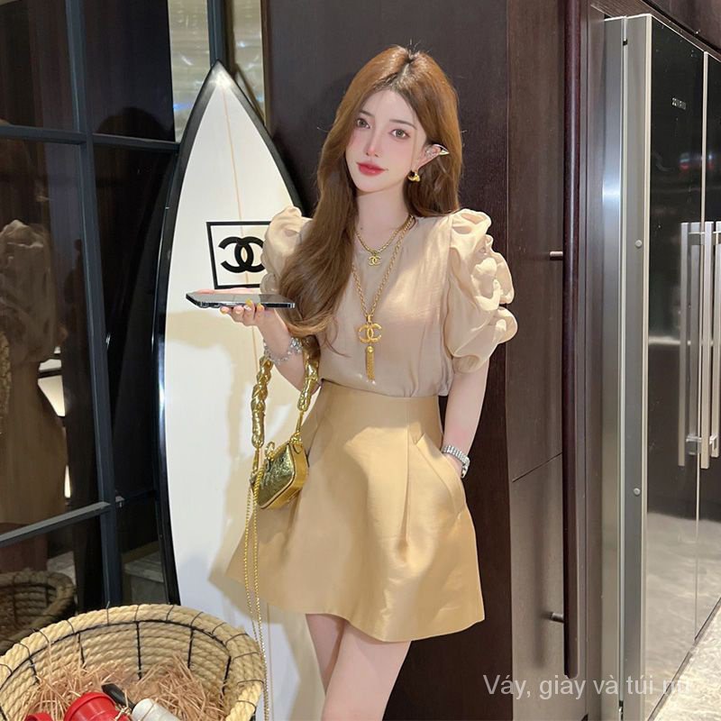 Set Áo Tay Phồng Plus Size + Chân Váy Thời Trang Hè 2023 Cho Nữ