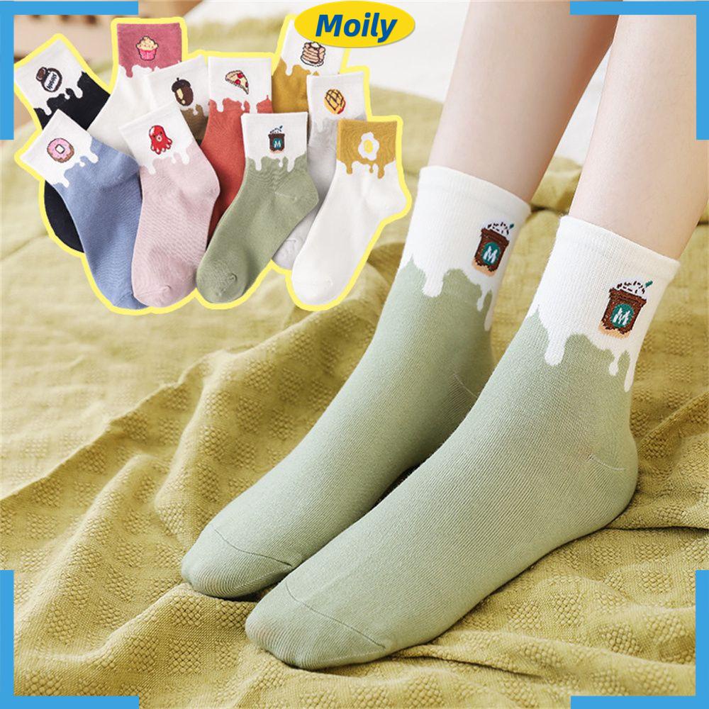 Vớ cotton cổ cao in họa tiết bánh hoạt hình nhiều mẫu tùy chọn thời trang mùa đông đáng yêu vui nhộn unisex