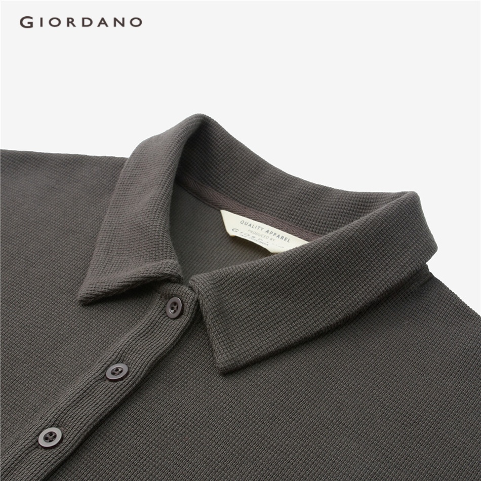 Áo polo nữ GIORDANO 05313451 dệt kim vải waffle dáng rộng tay ngắn thả vai màu trơn thời trang