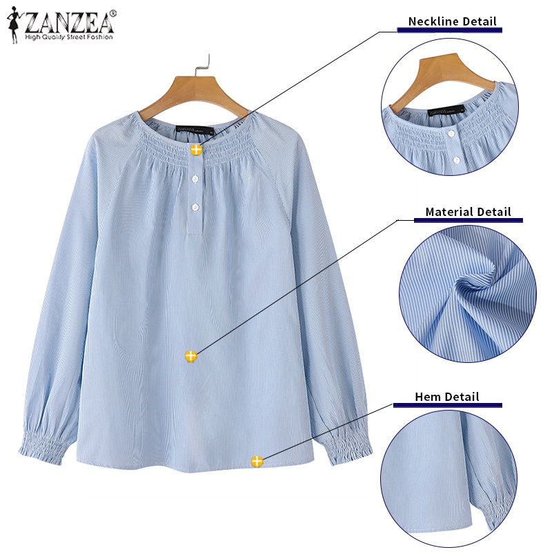 Áo ZANZEA tay dài cổ tròn họa tiết sọc thời trang cá tính cho nữ