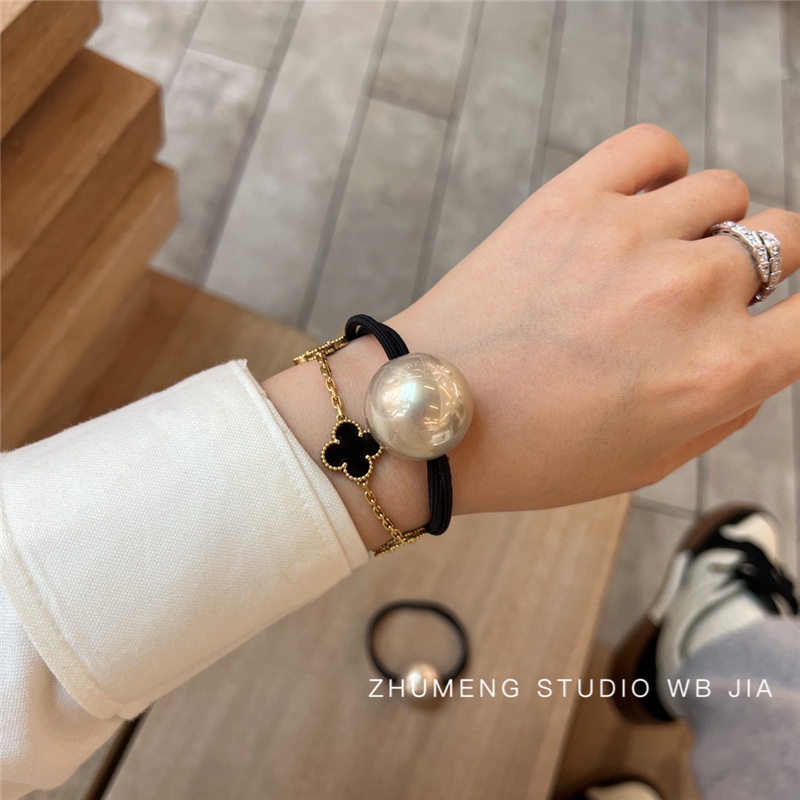 Dây Cột Tóc Cao Su Co Giãn Đính Bóng Lông Màu Sắc Đơn Giản Dễ Phối Đồ