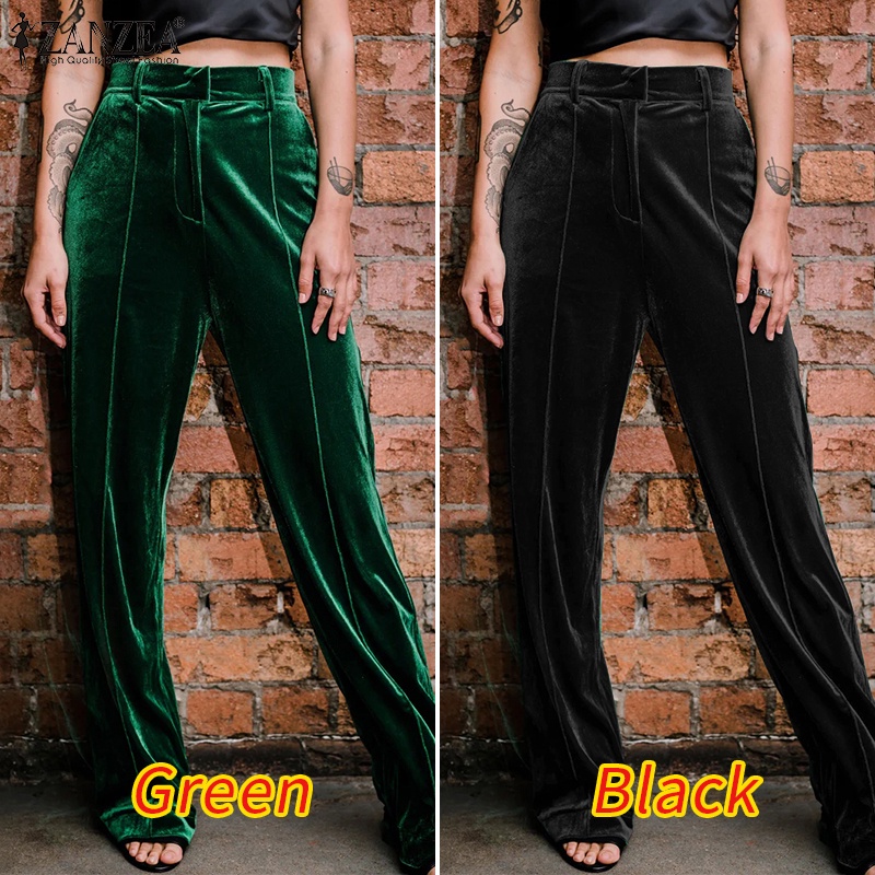 Zanzea Quần Nhung Dài Lưng Thun Có Túi Trước Thời Trang Cho Nữ