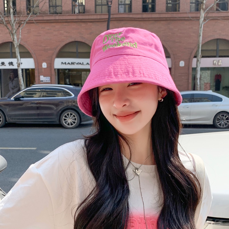 Mũ Bucket Chất Liệu Cotton Thêu Chữ Phong Cách Retro Hàn Quốc Cho Nữ