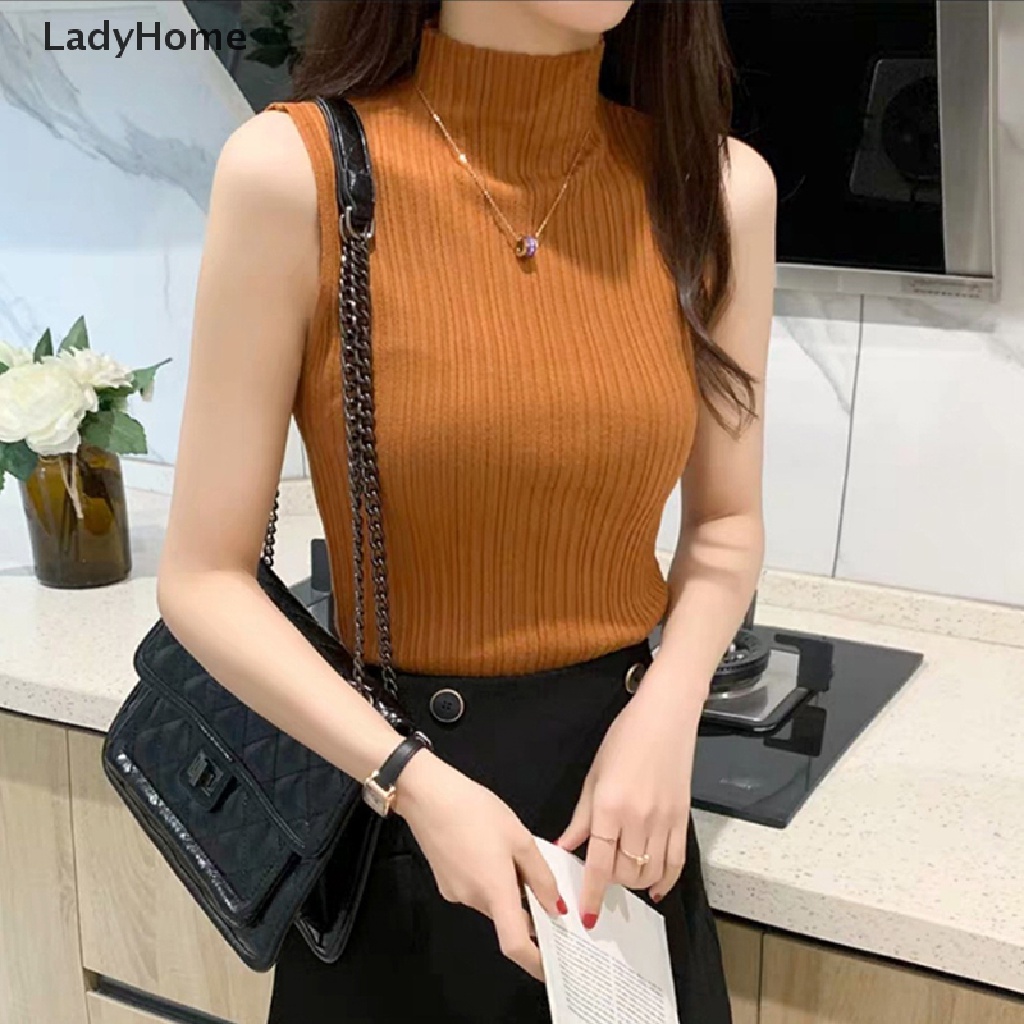 Áo Dệt Kim Sát Nách Cổ Lọ Màu Trơn Thời Trang Mùa Hè Cho Nữ