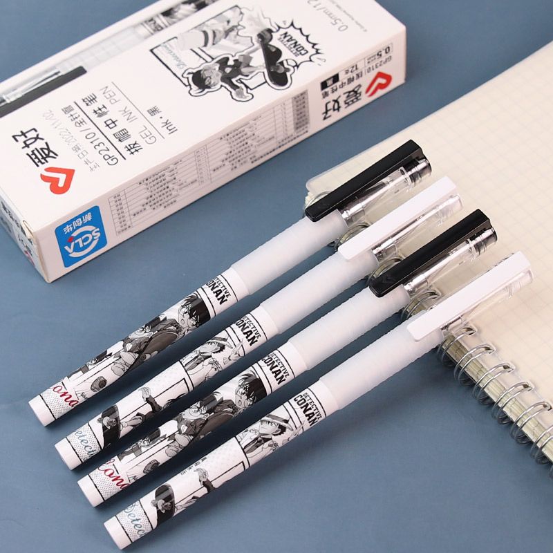 Bút Mực Gel Ngòi 0.5 Màu Đen / Trắng In Hình Thám Tử Conan Cho Học Sinh Tiểu Học