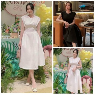 [Ảnh thật] Đầm Dự Tiệc Trắng Xòe Cổ Áo Tròn Tinh Khôi ST8423