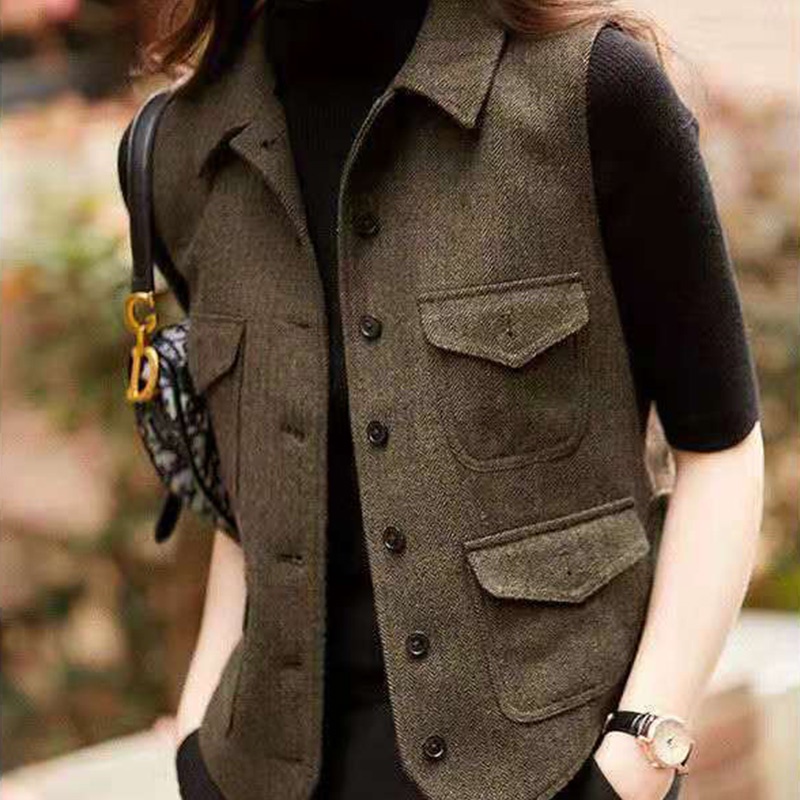 Áo Khoác Len Không Tay Thời Trang Nhật Bản Đơn Giản