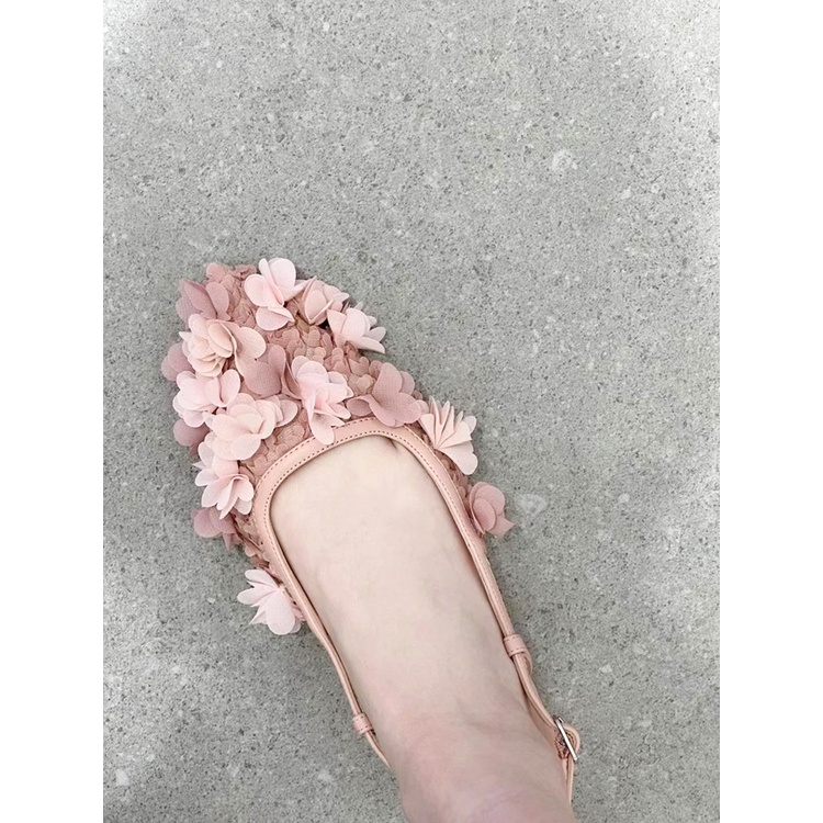 Lijia Đôi Giày Sandal Bít Mũi Nhọn Đế Bằng Đính Hoa Mùa Xuân 2023 Phiên Bản Giới Hạn Ngày Lễ Tình Nhân Cho Nữ