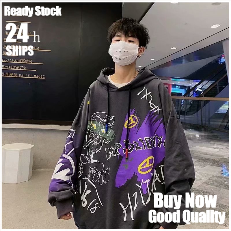Áo Khoác Hoodie Nhung Dày Dặn In Họa Tiết Graffiti Phong Cách Đường Phố Nhật Bản Cho Nam
