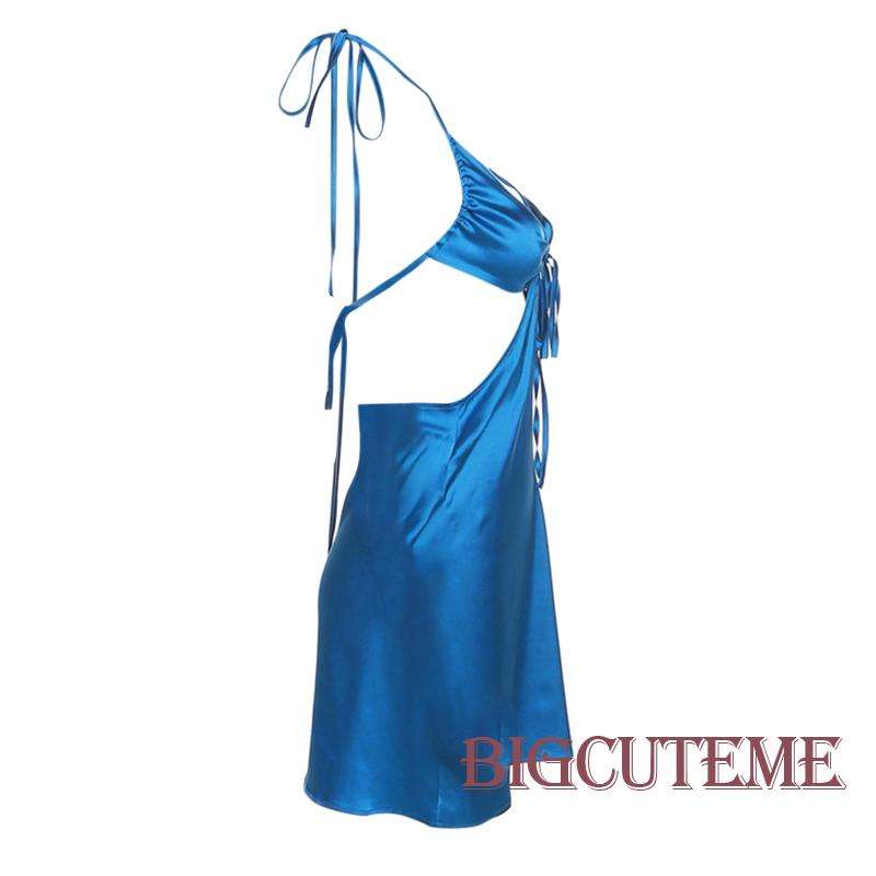 Đầm Hai Dây Hở Lưng Màu Xanh Dương Thời Trang Mùa Hè Cho Nữ